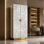 Art Deco Mother of Pearl Wine Cabinet With Sunburst Display and Drawers
