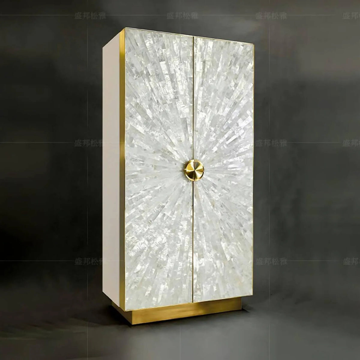 Art Deco Mother of Pearl Wine Cabinet With Sunburst Display and Drawers