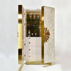 Art Deco Mother of Pearl Wine Cabinet With Sunburst Display and Drawers Main Product Image