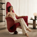 Art Deco Sculptural Swivel Accent Chair with Wraparound High Back