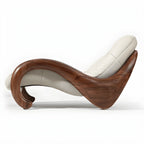 Art Deco Sculptural Wood Chaise Lounge with Leather Cushioning