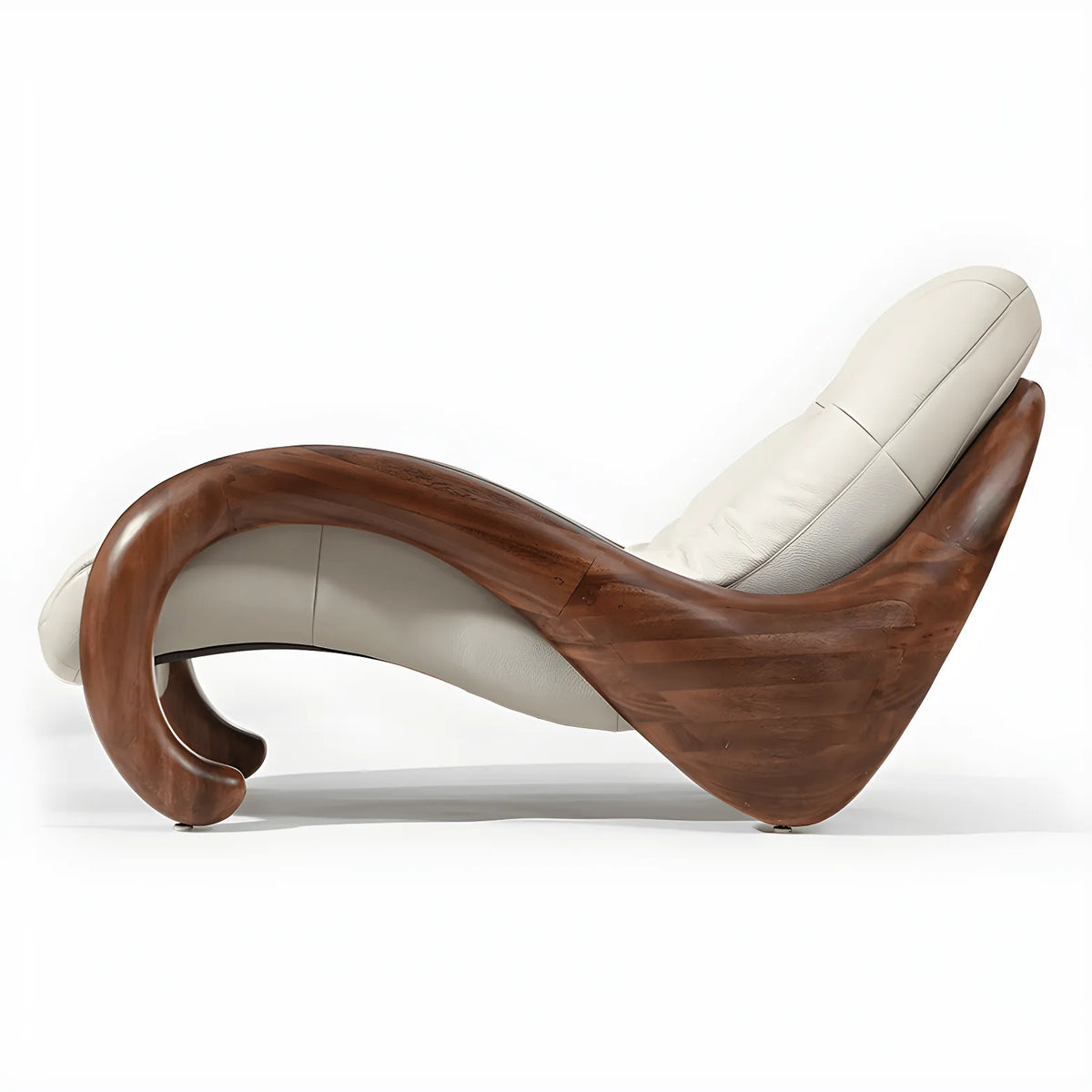 Art Deco Sculptural Wood Chaise Lounge with Leather Cushioning