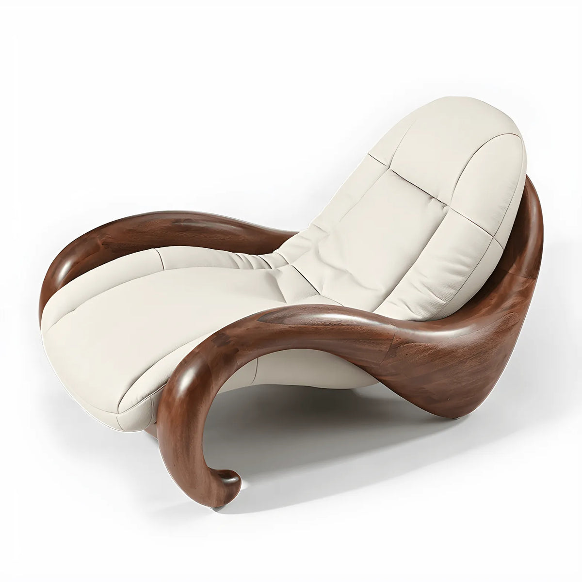 Art Deco Sculptural Wood Chaise Lounge with Leather Cushioning