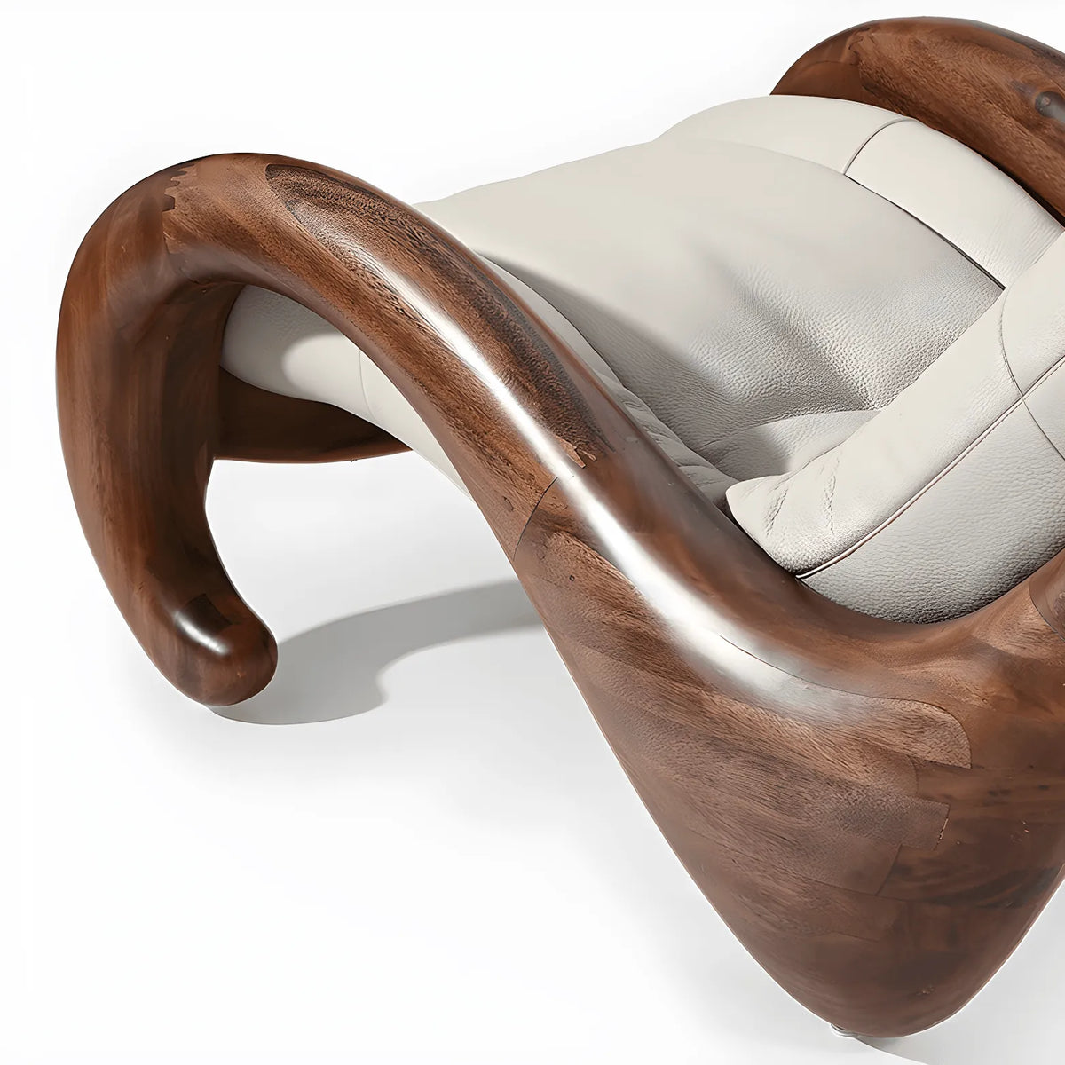 Art Deco Sculptural Wood Chaise Lounge with Leather Cushioning