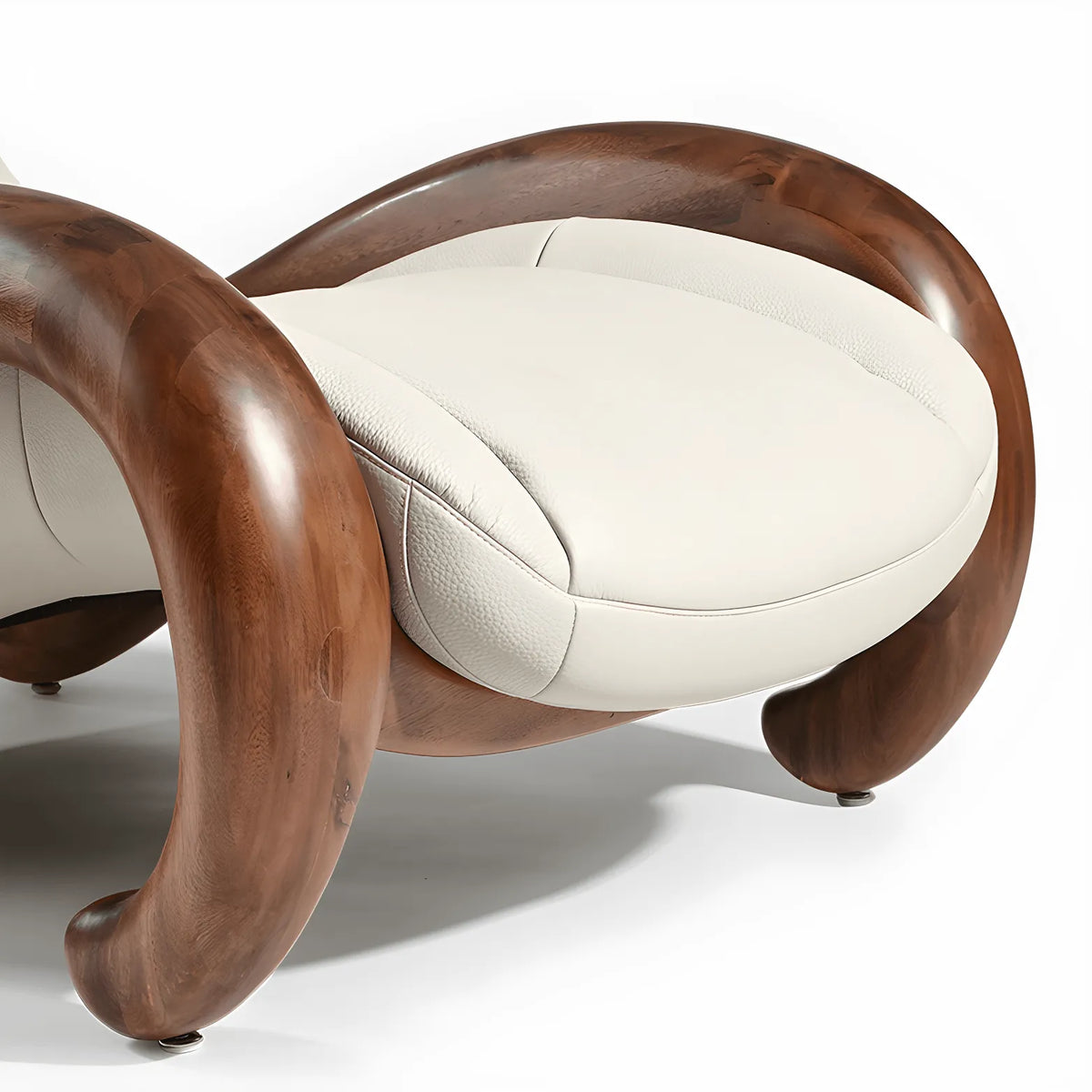 Art Deco Sculptural Wood Chaise Lounge with Leather Cushioning