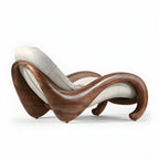 Art Deco Sculptural Wood Chaise Lounge with Leather Cushioning