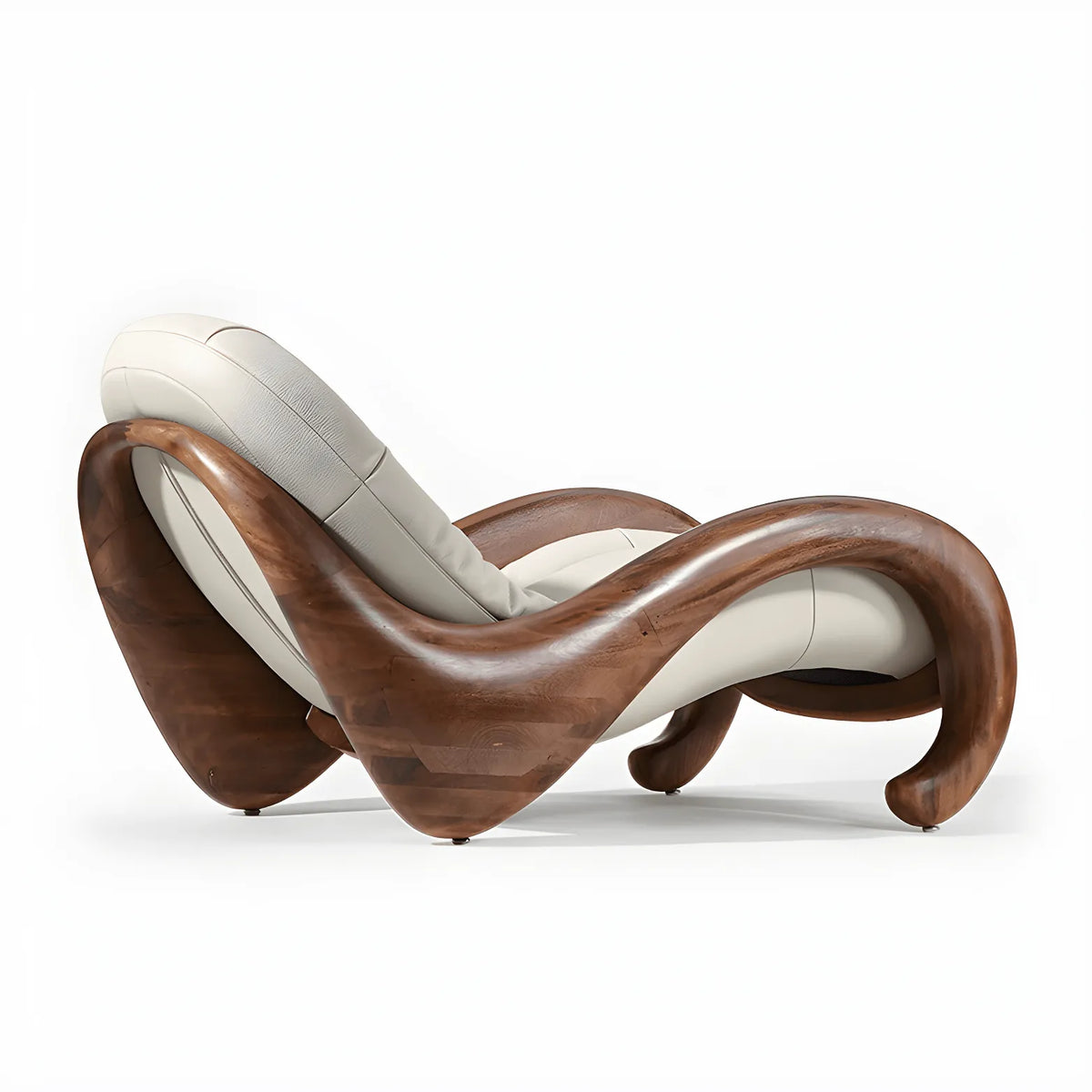 Art Deco Sculptural Wood Chaise Lounge with Leather Cushioning