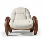 Art Deco Sculptural Wood Chaise Lounge with Leather Cushioning