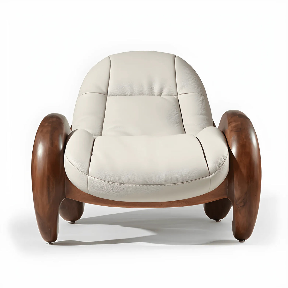 Art Deco Sculptural Wood Chaise Lounge with Leather Cushioning