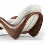 Art Deco Sculptural Wood Chaise Lounge with Leather Cushioning