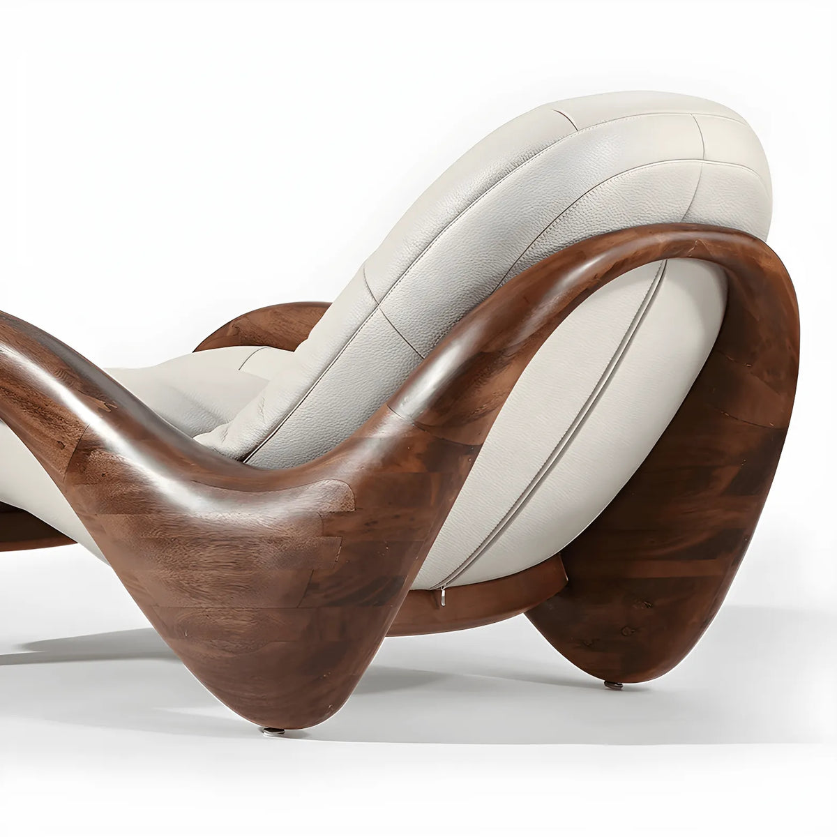 Art Deco Sculptural Wood Chaise Lounge with Leather Cushioning