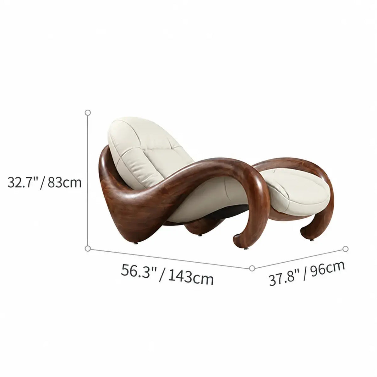 Art Deco Sculptural Wood Chaise Lounge with Leather Cushioning Dimensions