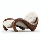 Art Deco Sculptural Wood Chaise Lounge with Leather Cushioning Main Product Image