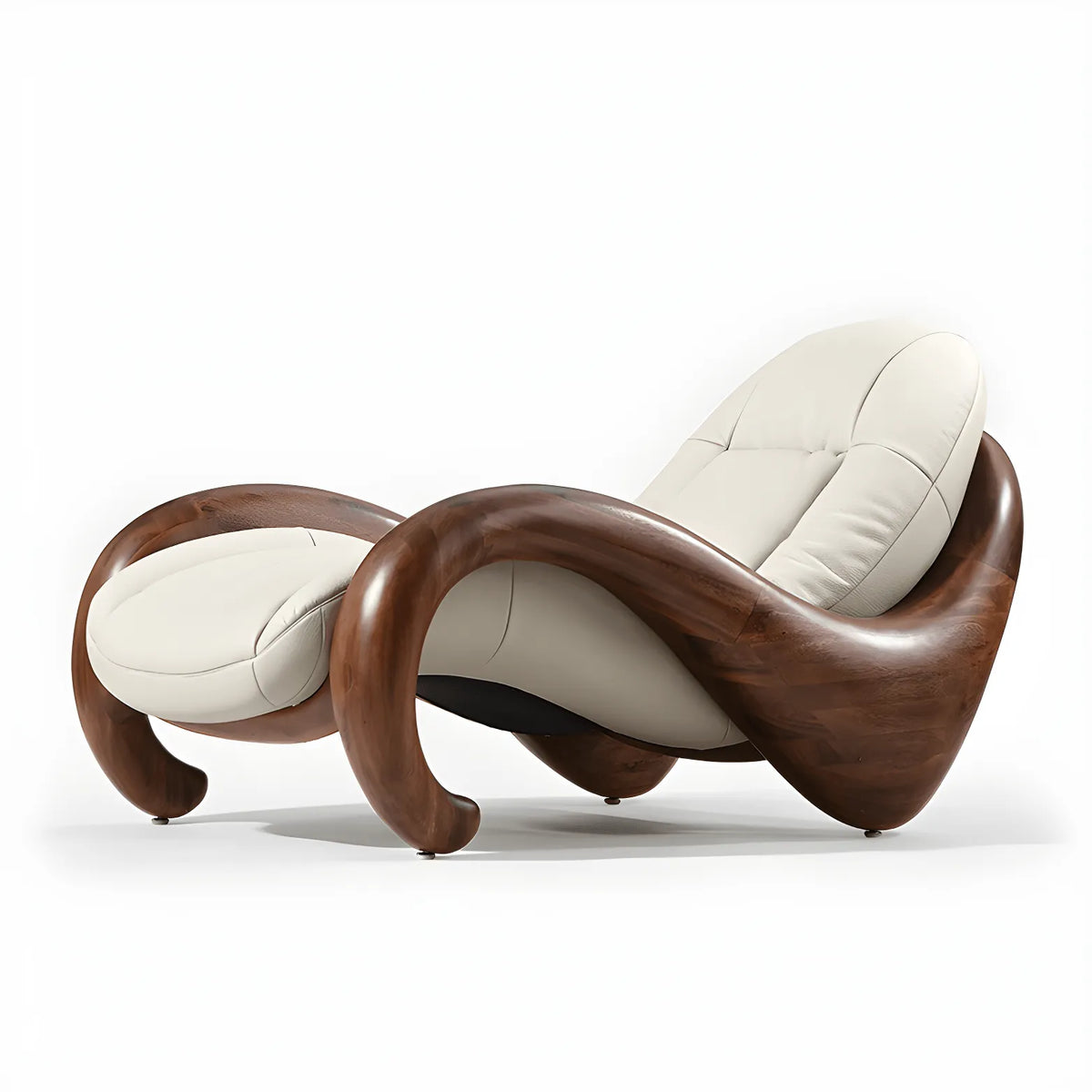 Art Deco Sculptural Wood Chaise Lounge with Leather Cushioning Main Product Image