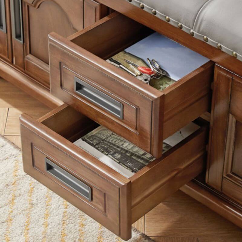 Art Deco Upholstered Entryway Bench with Nailhead Trim and Hidden Storage