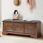 Art Deco Upholstered Entryway Bench with Nailhead Trim and Hidden Storage