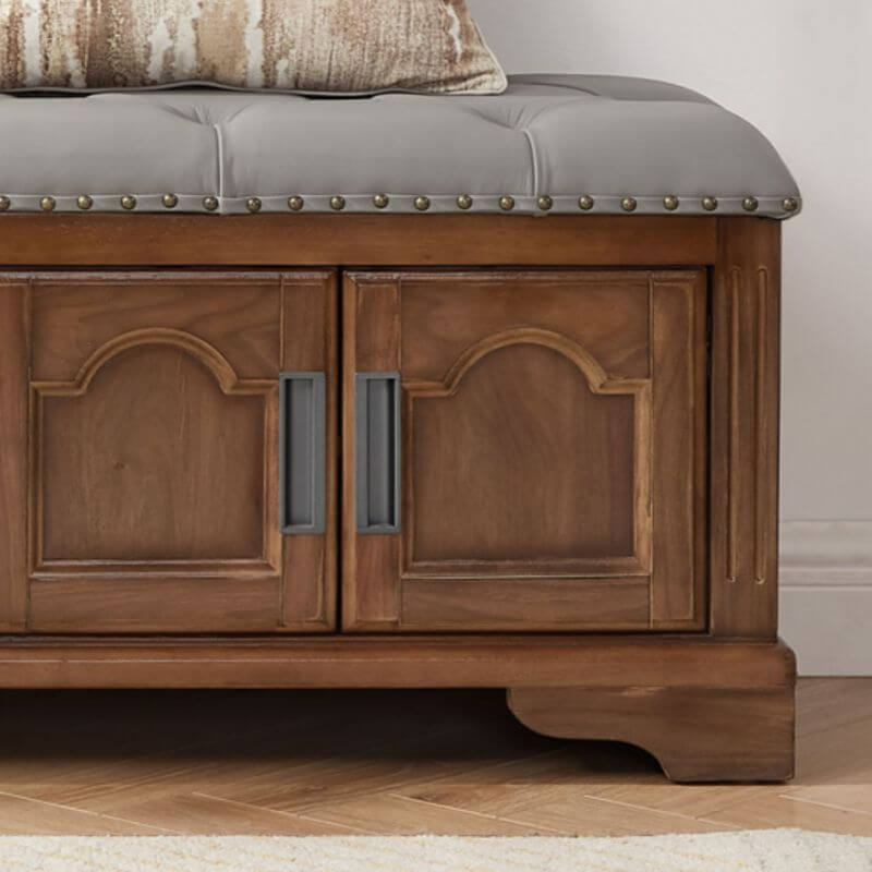 Art Deco Upholstered Entryway Bench with Nailhead Trim and Hidden Storage