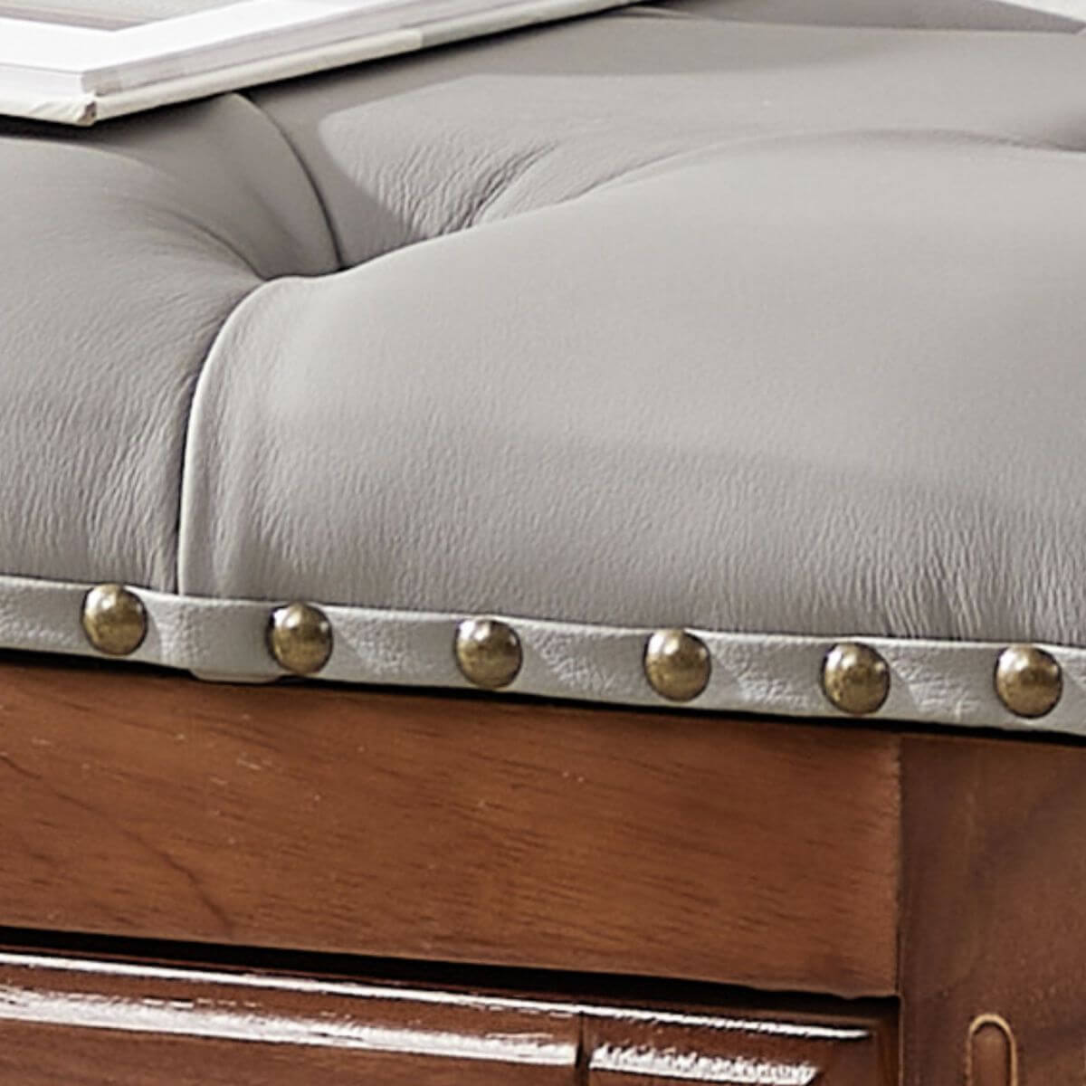 Art Deco Upholstered Entryway Bench with Nailhead Trim and Hidden Storage