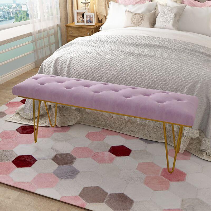 Art Deco Upholstered Entryway Bench with Tufted Diamond Stitching