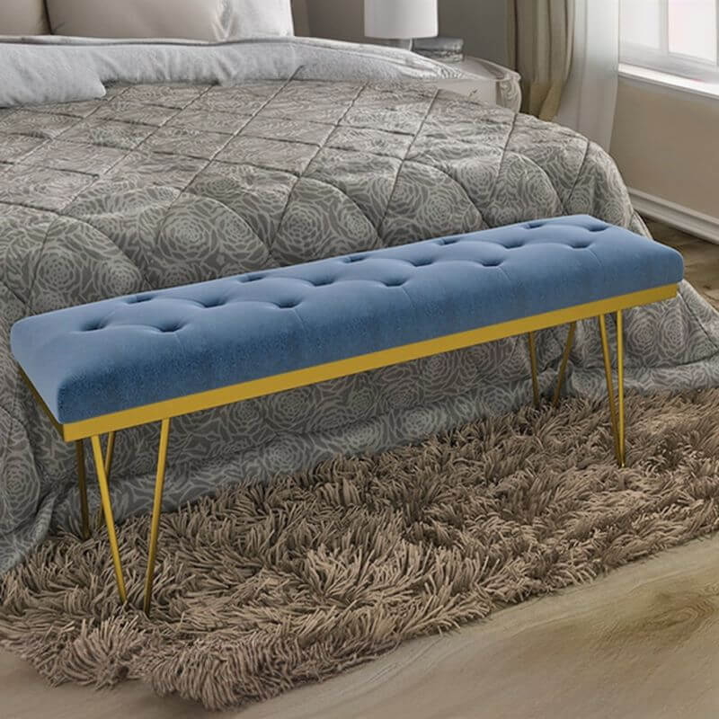 Art Deco Upholstered Entryway Bench with Tufted Diamond Stitching