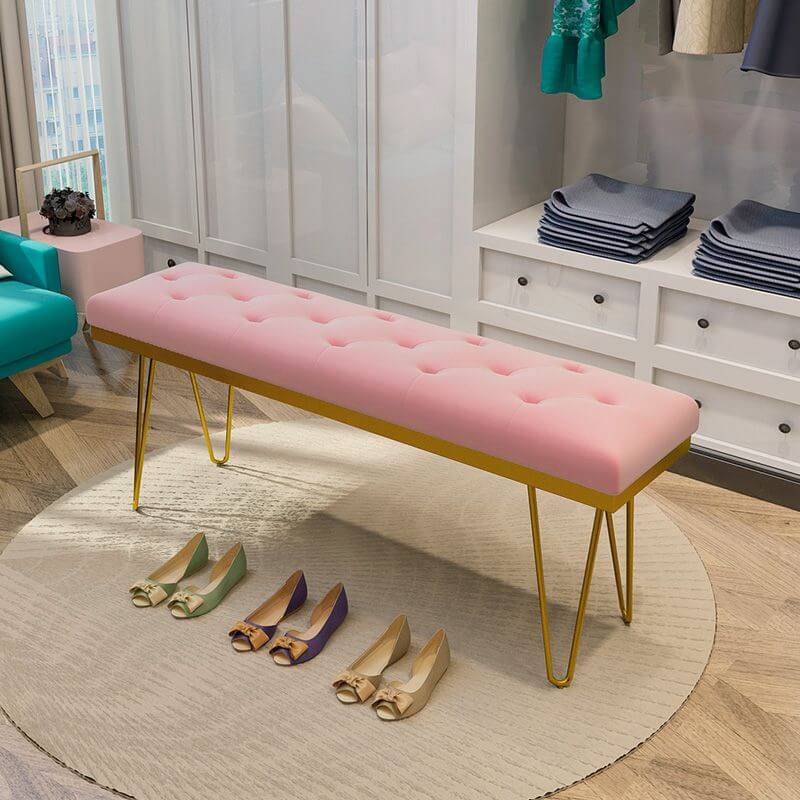 Art Deco Upholstered Entryway Bench with Tufted Diamond Stitching Main Product Image Image principale du produit