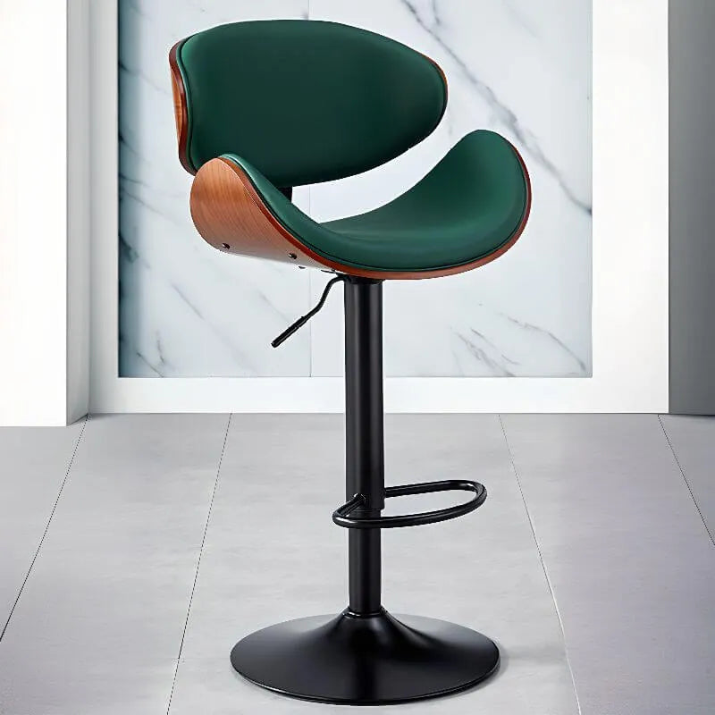 Art Deco Walnut-Trim Swivel Bar Stool with Adjustable Low-Back Comfort