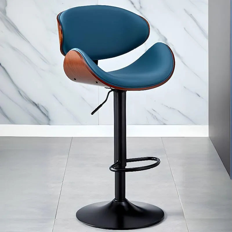 Art Deco Walnut-Trim Swivel Bar Stool with Adjustable Low-Back Comfort