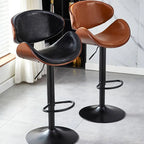 Art Deco Walnut-Trim Swivel Bar Stool with Adjustable Low-Back Comfort