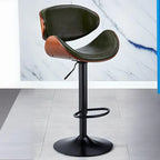 Art Deco Walnut-Trim Swivel Bar Stool with Adjustable Low-Back Comfort