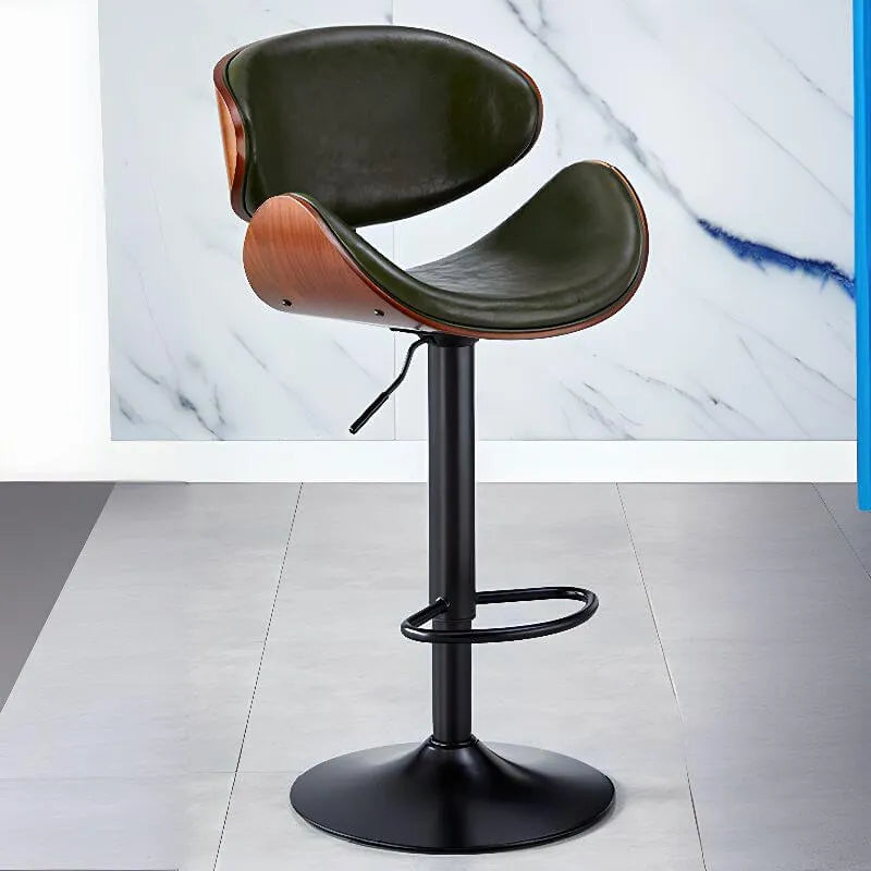Art Deco Walnut-Trim Swivel Bar Stool with Adjustable Low-Back Comfort
