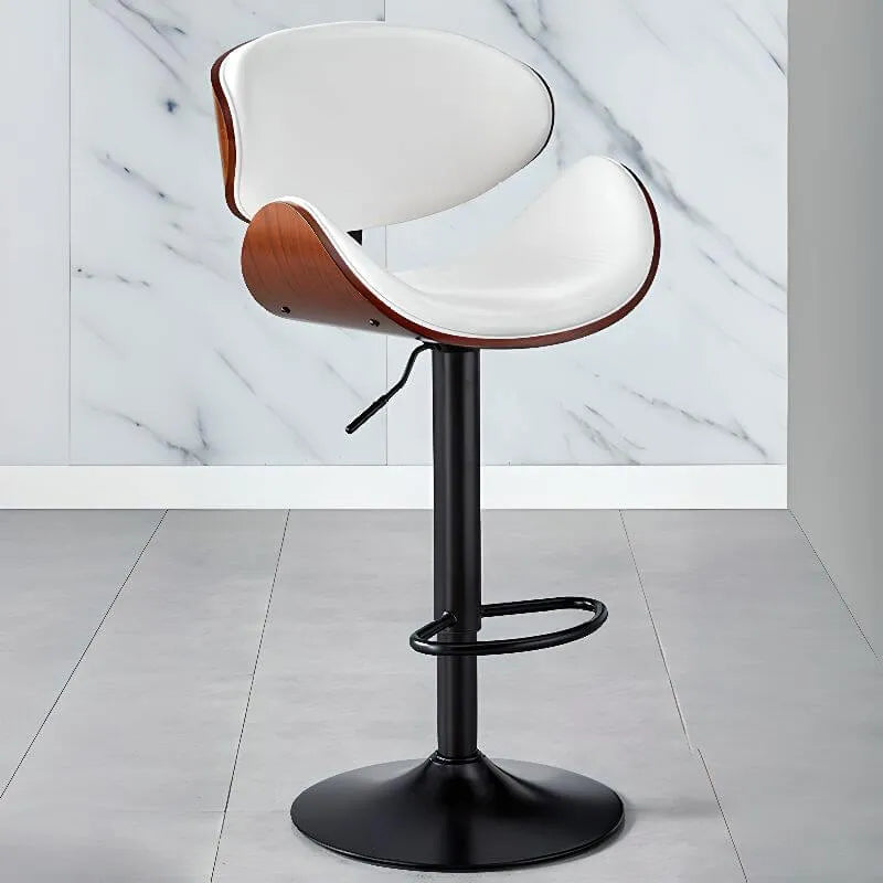 Art Deco Walnut-Trim Swivel Bar Stool with Adjustable Low-Back Comfort