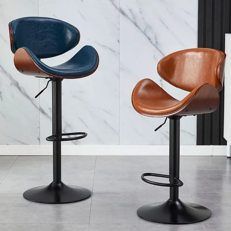 Art Deco Walnut-Trim Swivel Bar Stool with Adjustable Low-Back Comfort