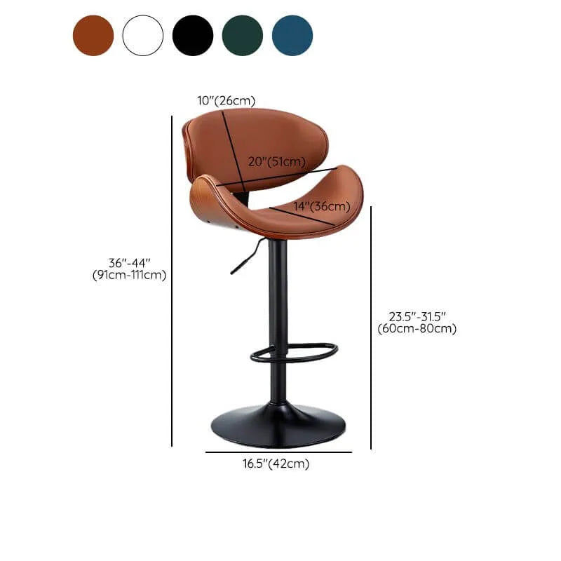 Art Deco Walnut-Trim Swivel Bar Stool with Adjustable Low-Back Comfort