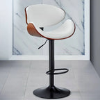 Art Deco Walnut-Trim Swivel Bar Stool with Adjustable Low-Back Comfort