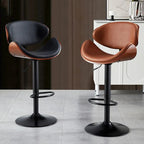 Art Deco Walnut-Trim Swivel Bar Stool with Adjustable Low-Back Comfort