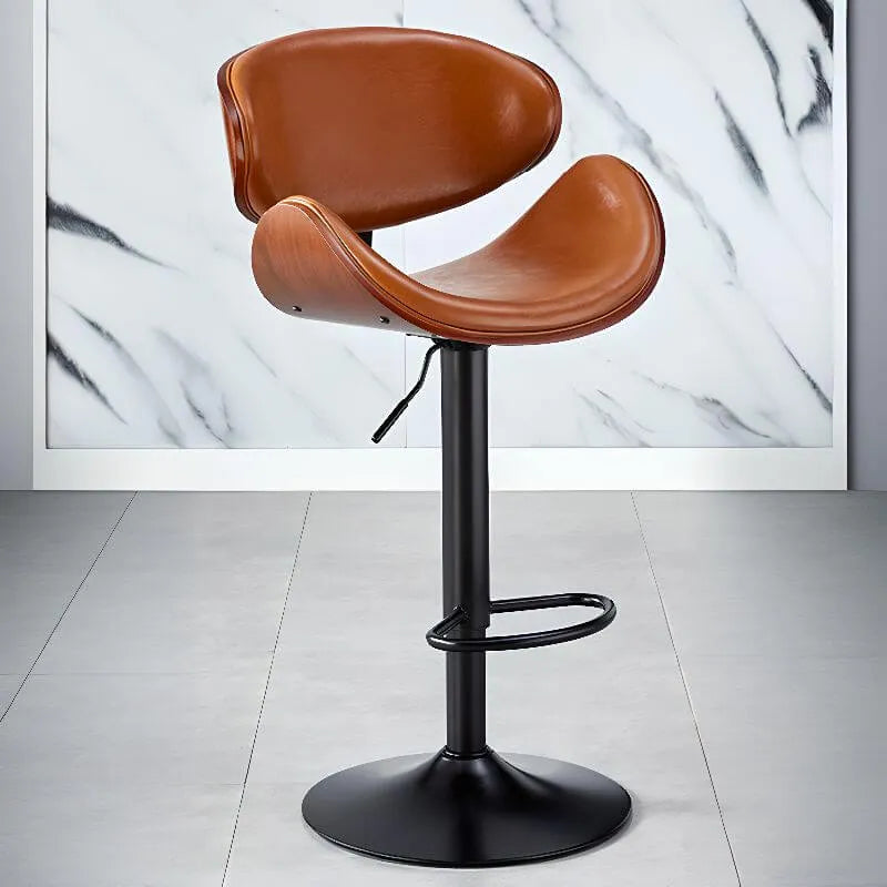 Art Deco Walnut-Trim Swivel Bar Stool with Adjustable Low-Back Comfort
