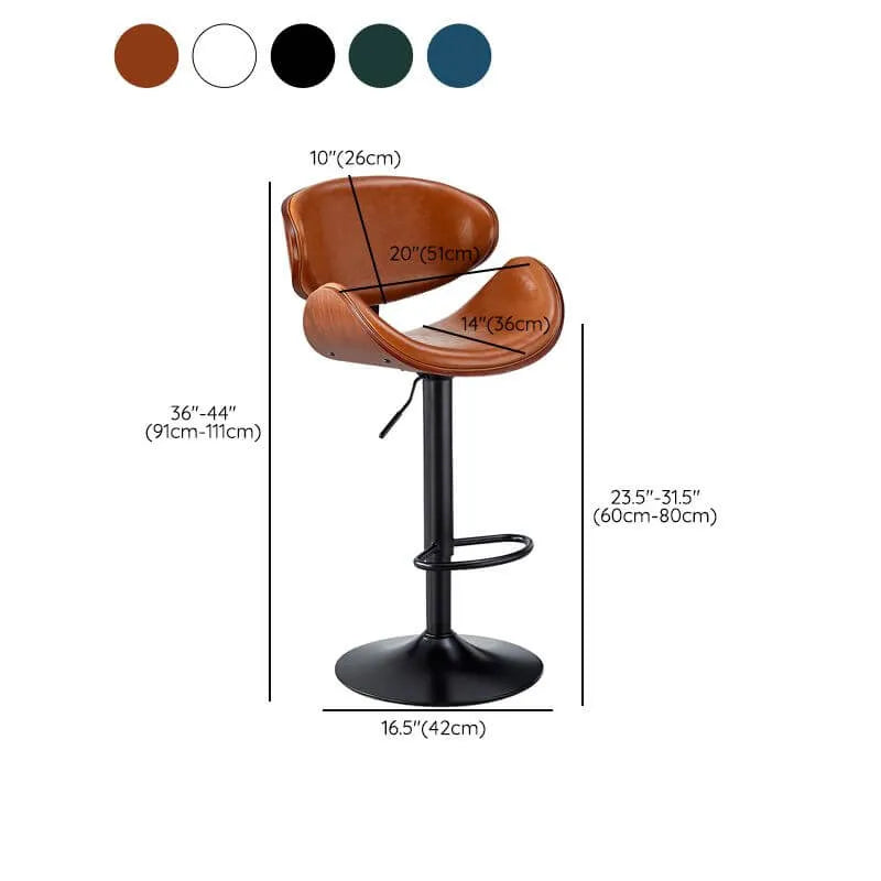 Art Deco Walnut-Trim Swivel Bar Stool with Adjustable Low-Back Comfort