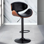 Art Deco Walnut-Trim Swivel Bar Stool with Adjustable Low-Back Comfort