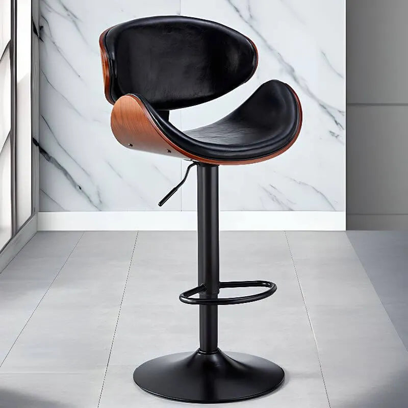 Art Deco Walnut-Trim Swivel Bar Stool with Adjustable Low-Back Comfort