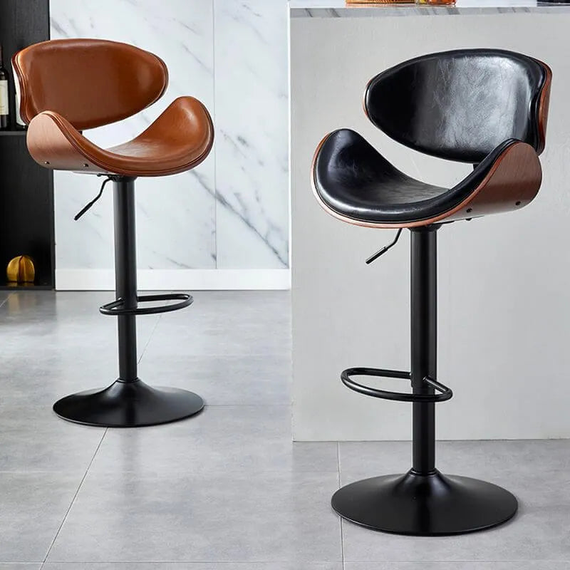 Art Deco Walnut-Trim Swivel Bar Stool with Adjustable Low-Back Comfort Main Product Image