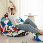 Artful Graffiti Bean Bag Lounge Set with Ottoman, Washable Matte Velvet