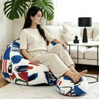 Artful Graffiti Bean Bag Lounge Set with Ottoman, Washable Matte Velvet