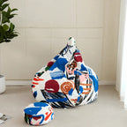 Artful Graffiti Bean Bag Lounge Set with Ottoman, Washable Matte Velvet
