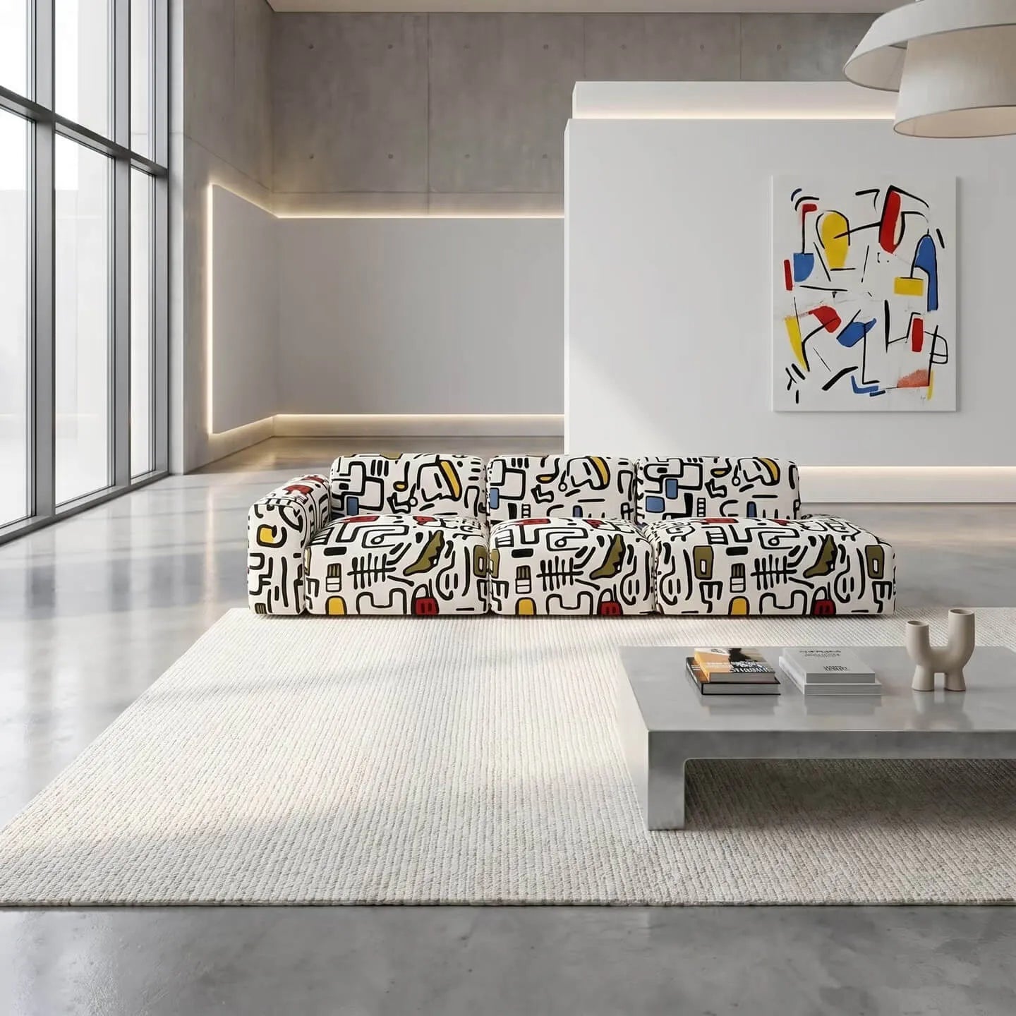 Artful Graffiti Sectional Sofa With Rounded Modular Form for Living Rooms