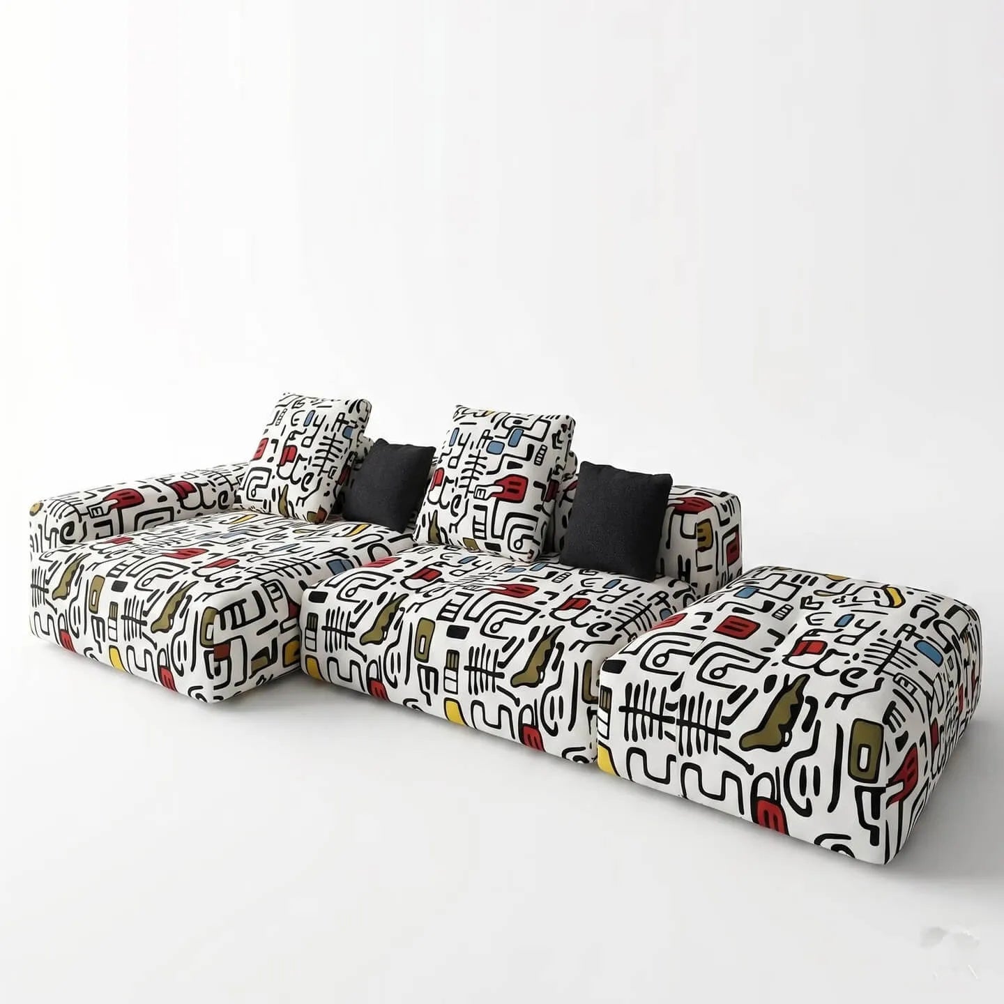 Artful Graffiti Sectional Sofa With Rounded Modular Form for Living Rooms