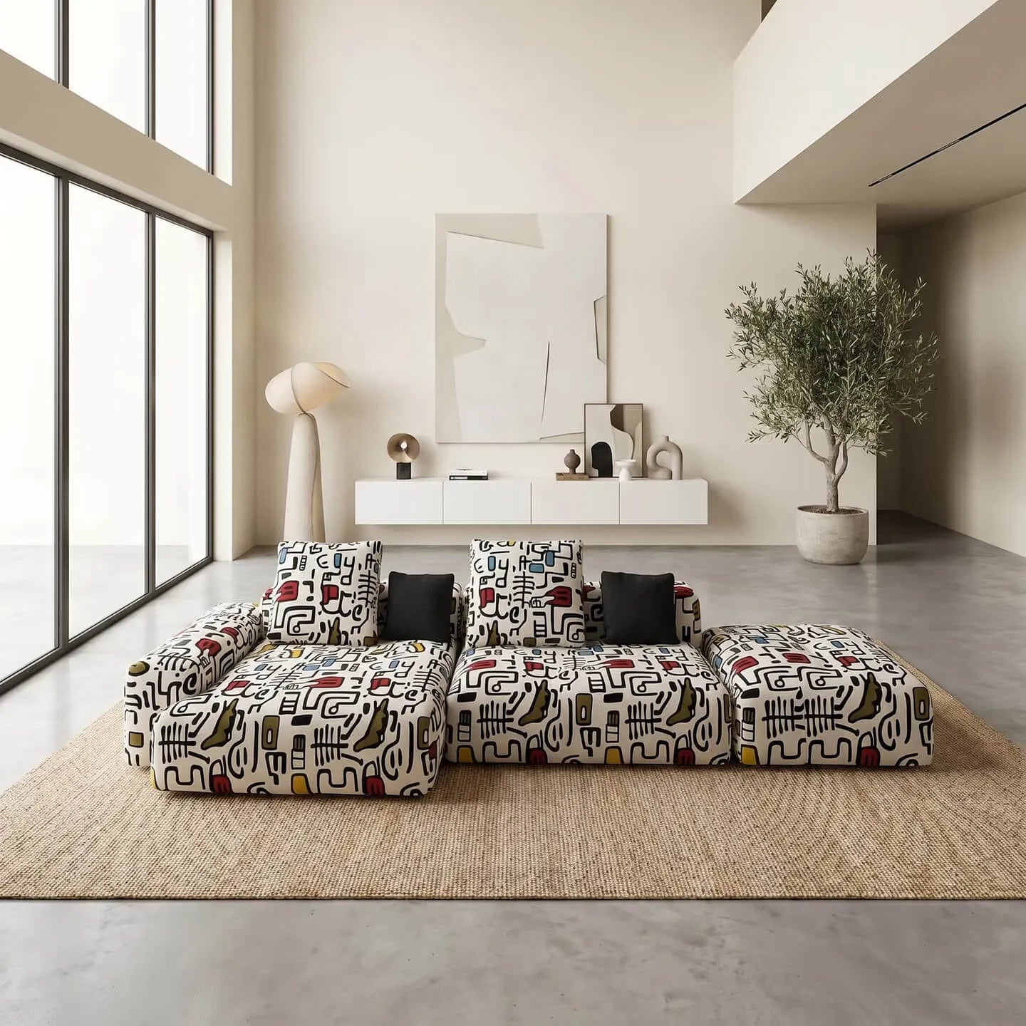Artful Graffiti Sectional Sofa With Rounded Modular Form for Living Rooms Secondary image