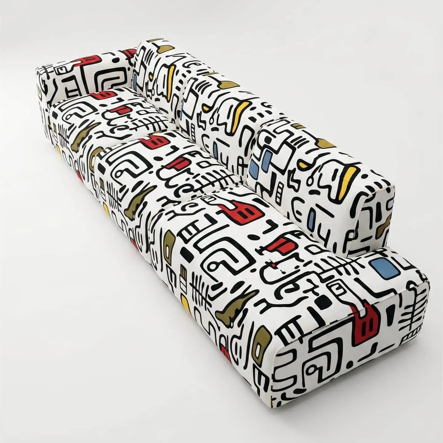 Artful Graffiti Sectional Sofa With Rounded Modular Form for Living Rooms