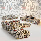 Artful Graffiti Sectional Sofa With Rounded Modular Form for Living Rooms Main Product Image
