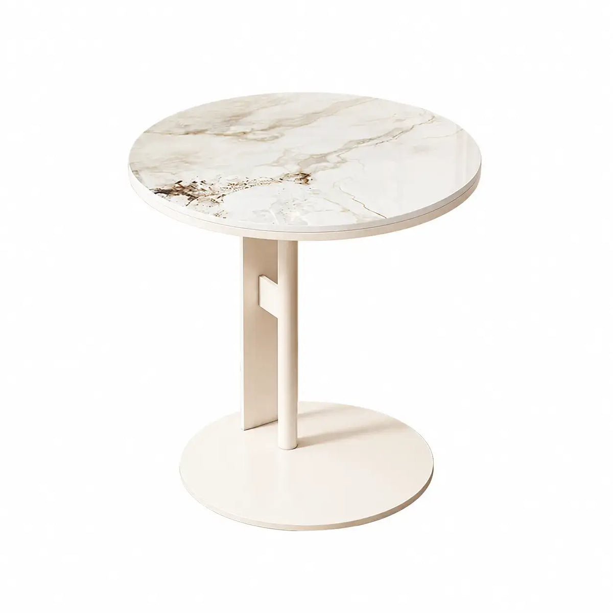 Artful Sintered Stone Side Table with Slim Round Top and Geometric Base