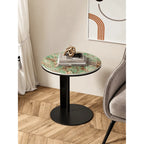 Artful Sintered Stone Side Table with Slim Round Top and Geometric Base